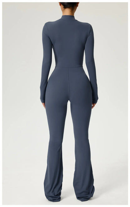 Zipper Jumpsuit Flared Pants Women Clothing Sportswear Gym Yoga Sport Sets Spandex Nylon Workout Sets Women Tracksuit