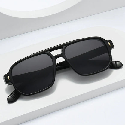 Vintage Double Bridges Men Square Sunglasses Fashion Clear Ocean Lens Eyewear Women Trending Rivets Sun Glasses UV400