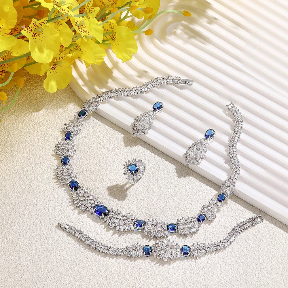 2025 Novo Conjunto de Joias Femininas para Festa de 4 Peças com Zircônia para Noiva, Conjunto de Colar de Casamento de Cristal de Luxo Dubai Nigéria CZ
