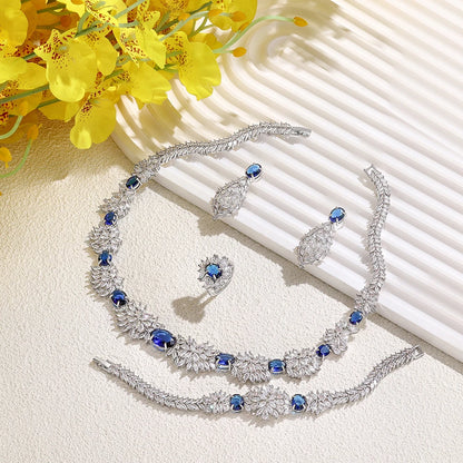 2025 Novo Conjunto de Joias Femininas para Festa de 4 Peças com Zircônia para Noiva, Conjunto de Colar de Casamento de Cristal de Luxo Dubai Nigéria CZ