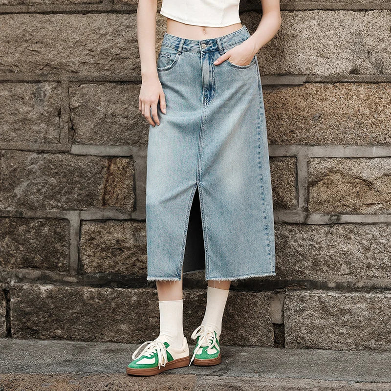 Women Denim Skirt Summer 2024 New Arrival With High Slit And Straight-Cut Design Skirts for Women