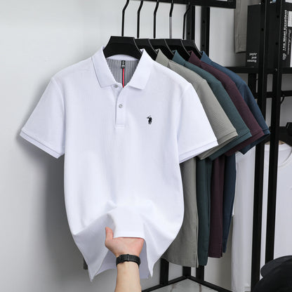 100% pure cotton men's short sleeved summer new golf lapel polo shirt, high-quality designer customized embroidered T-shirt