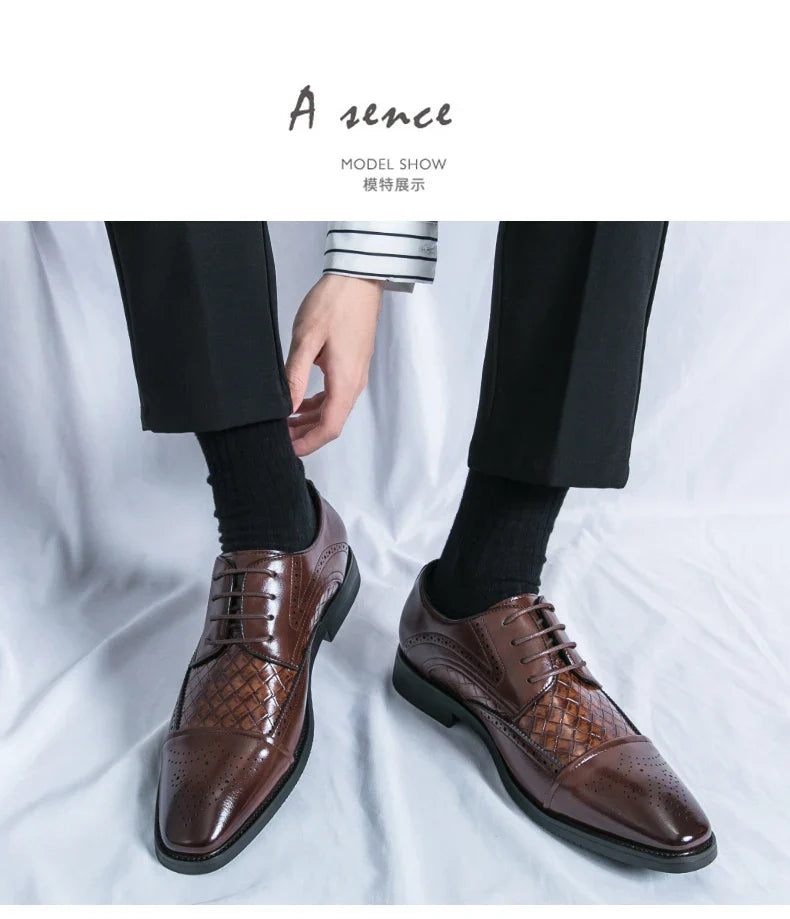 Weaving Formal Shoes For Men Brown Leather Men's Shoes Fashion Stitching Elegant Mans Autumn Footwear Male Wedding Shoes