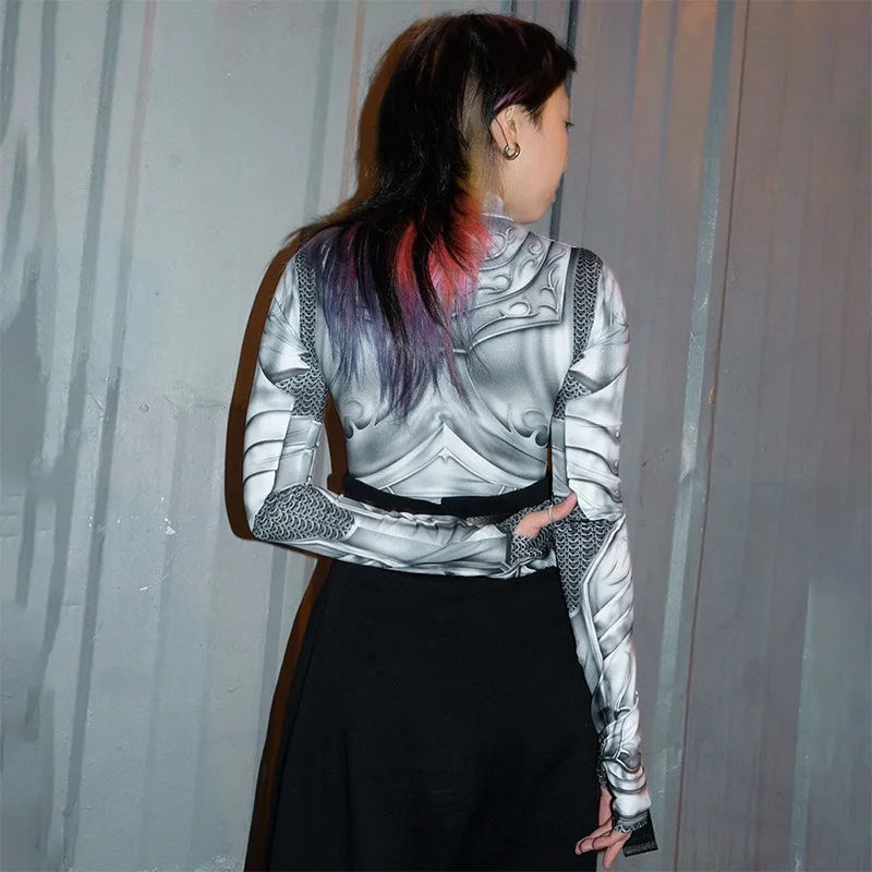 Printed Skinny Sexy Bodysuit Lingerie Gray One-pieces Bustier Long Sleeve Corset Top Streetwear Fashion Trends Women Clothing