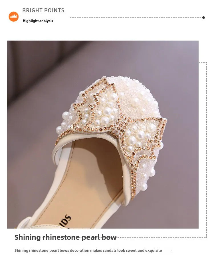 2025 New Summer Style Fashionable Comfortable Casual and Elegant Flat Bow Toe-toe Beaded Wear-resistant Girls' Leather Shoes