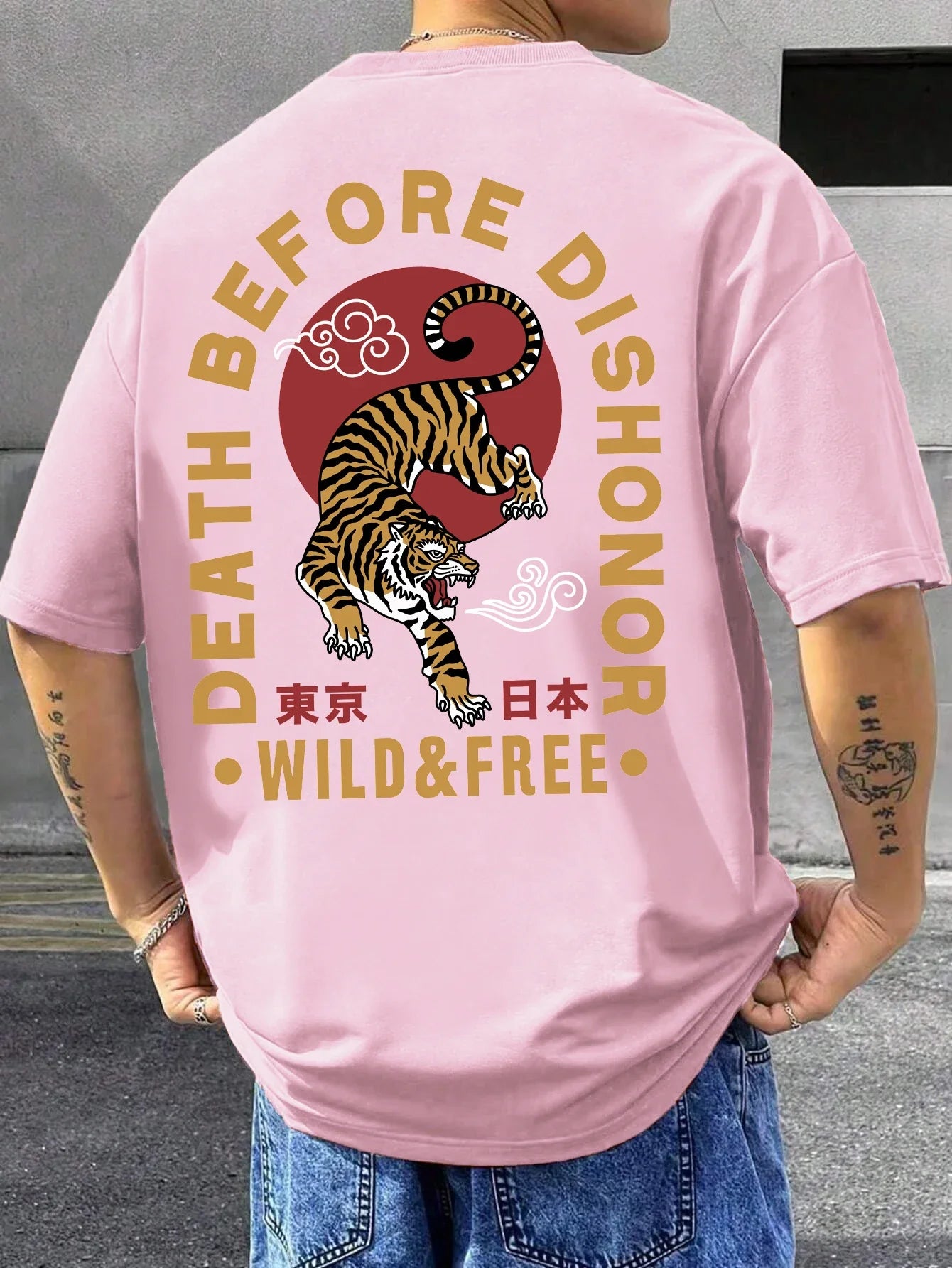 Tiger Letter Print Casual Commute 
 Mans Tshirt Fitting Breathable Tee Shirt Leisure Comfort Tee Clothing Round Neck Tops