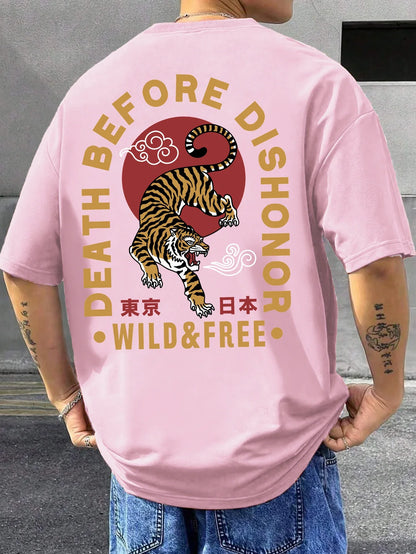 Tiger Letter Print Casual Commute 
 Mans Tshirt Fitting Breathable Tee Shirt Leisure Comfort Tee Clothing Round Neck Tops