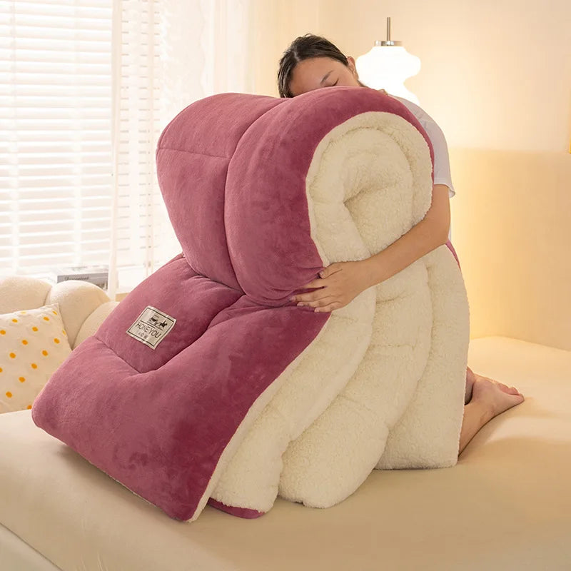 Winter Thick Coral Fleece Quilt Blanket Weighted Milk Velvet Snowflake Flannel Duvet Keep Warm Comforter for Student Dorm