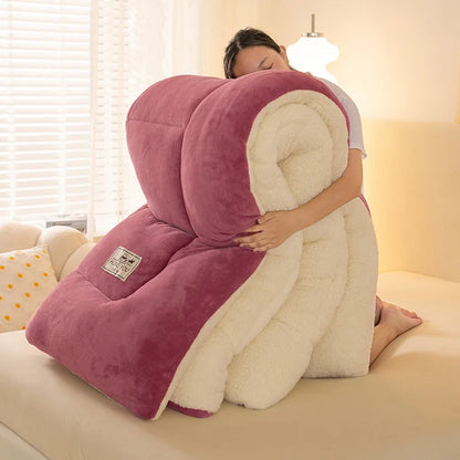 Winter Thick Coral Fleece Quilt Blanket Weighted Milk Velvet Snowflake Flannel Duvet Keep Warm Comforter for Student Dorm