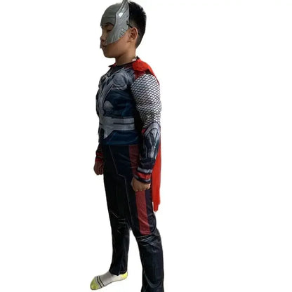 Children Thor Muscle Cosplay Costumes Cloak Boy Superhero Costume with Mask Jumpsuits Halloween Carnival Clothes for Kids