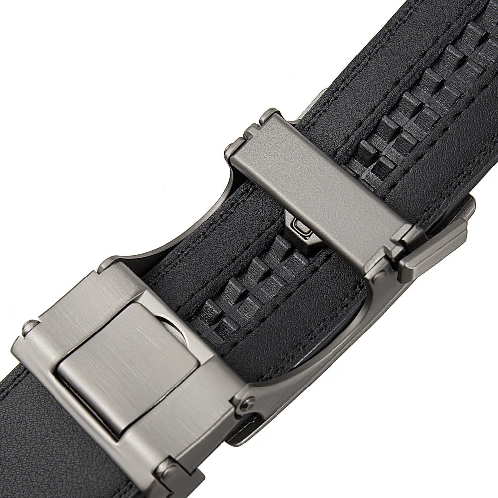 Men's Genuine Leather Belt Adjustable Automatic Buckle Belt Black/Brown Ratchet Belt High-Quality Business Casual Belt for Men