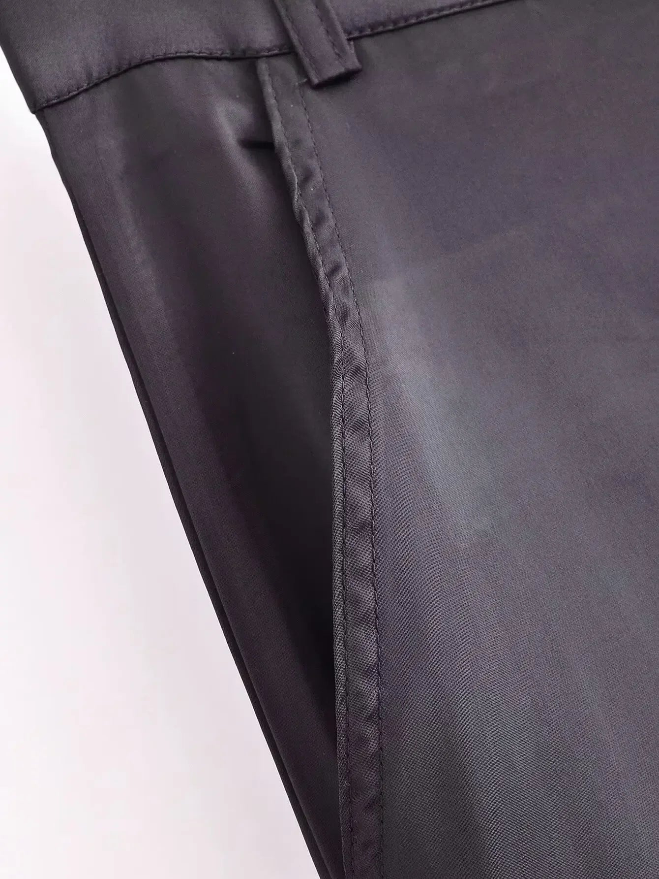 Women Fashion with Pockets Versatile High-waist Slim Multi-pocket Silk Satin Texture Straight Overalls