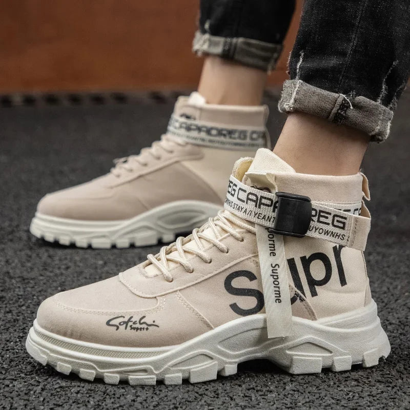 Cloth Men Boots High Top Ankle Boots British Style Men Casual Shoes Outdoor Breathable Walking Sneakers Comfortable Work Boots