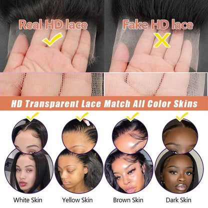40 50 Inch Straight Human Hair Wig 13x6 HD Lace Frontal  Human Hair Wigs 250 Density Remy Pre Plucked Lace Front Closure Wig