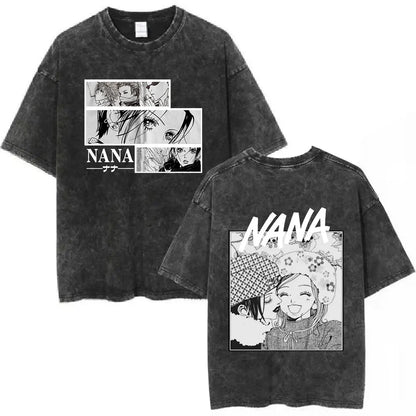 Nana Osaki Japanese Anime Vintage Washed T-shirt Men's Women Clothing Harajuku Short Sleeve T-shirts 100% Cotton Casual T Shirts