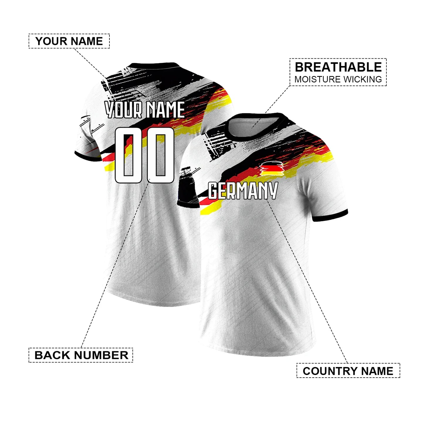 Customized Men's Germany National Team Soccer T-shirt Personalized Name Number Football Shirt, Breathable Quick Dry Sportswear