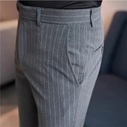 Men's Slim Fit Pinstripe Dress Pants, Stretch Comfort and Thickened Fabric for Business Casual Office Wear