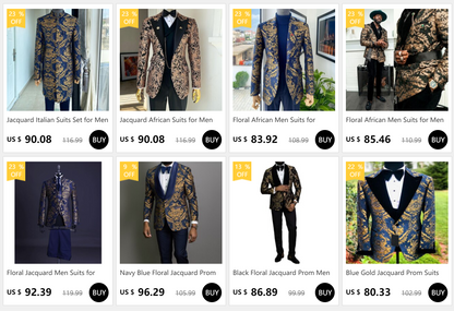 Tuxedo Suits for Men Wedding Slim Fit Navy Blue and Gold Gentleman Male Costume Suit Set