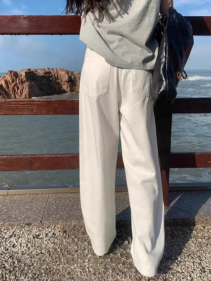 ZOENOVA 2024 New Straight Jeans Women White Plus size High Waist Loose Wide Leg Pants Spring Baggy Korean Fashion Pants