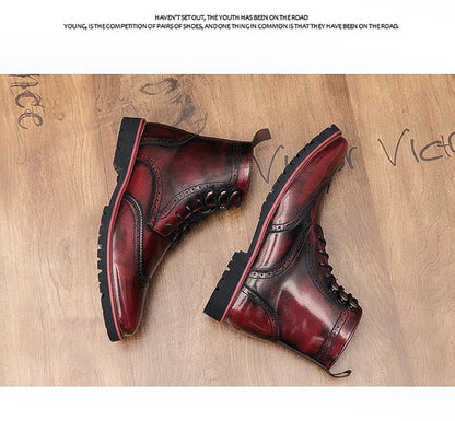 Men Lace-up High Top Brogue Carved Business Boots
