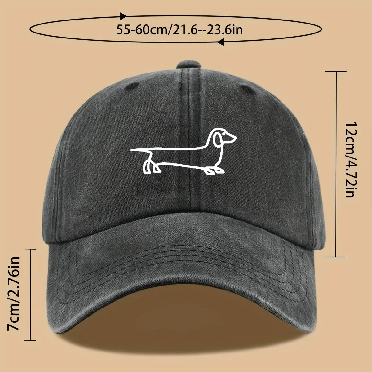 Simple dog print baseball cap, versatile for both men and women, suitable for outdoor travel as a hat for pet enthusiasts