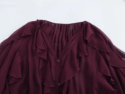 2025 Ruffle Blouses for Women Semi Sheer Shirts and Blouses Woman Summer Casual Blouses Woman Fashion Tops Womens Blouses