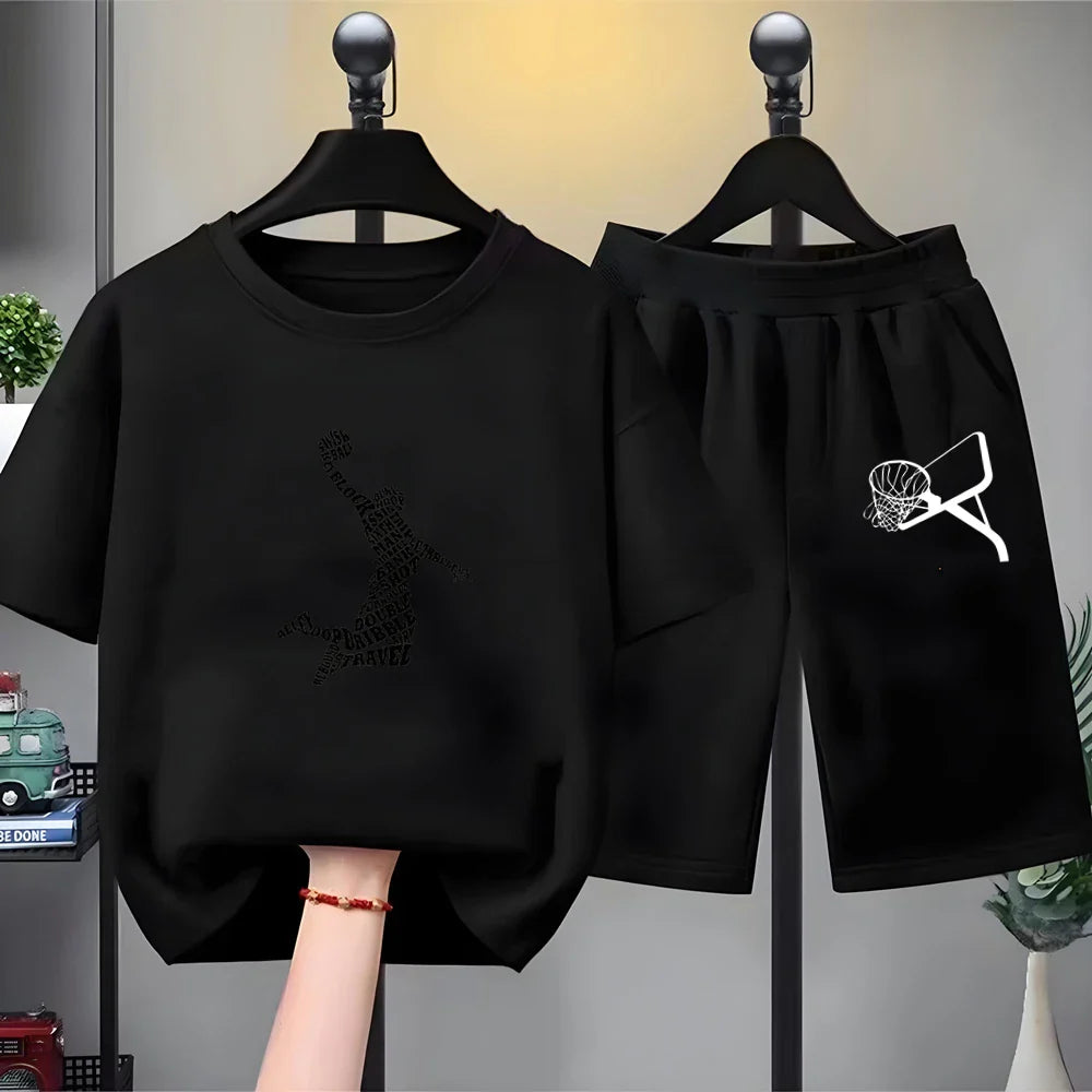 Kids Sets white T-Shirt Basketball shooting cool Boy black Girls red Casual Tops TShirt+Shorts Children's Summer Short Sleeve