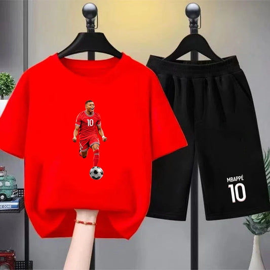 Kids T-Shirt suit boys black girls red Outfit Short Sleeve T-Shirt Children's Age 3-12 Football player number 10 Cool Clothing