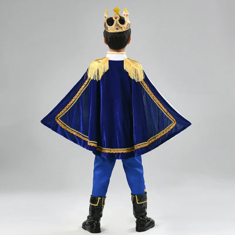 Red The King Prince Cosplay Costume for  Halloween Carnival Party Blue Cloak Scepter Crown Jacket Prince Suit 7 Pcs Makeup Party