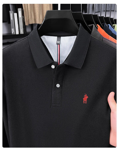 100% cotton high-end brand long sleeve polo shirt new Paul pony embroidery luxury comfort men's business leisure lapel T-shirt