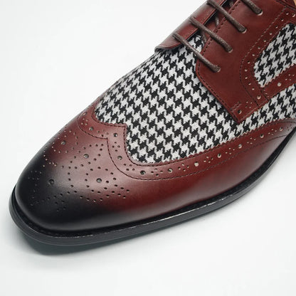Mens Dress Shoes Original Luxurry Fabric and Genuine Leather Brogue Social Party Business Lace Up Derby Wedding Formal Shoes Men