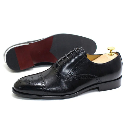 Luxury Genuine Leather Calfskin Cap Toe Oxfords Men's Dress Shoes Italian Style Lace-Up Wedding Business Formal Shoes for Men