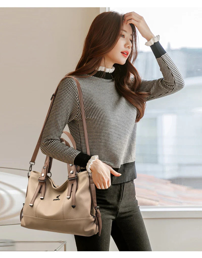 100% Cow Leather Handbag Women Genuine Leather Shoulder Bags Natural High Quality Cowhide Crossbody Large Capacity Messenger Bag