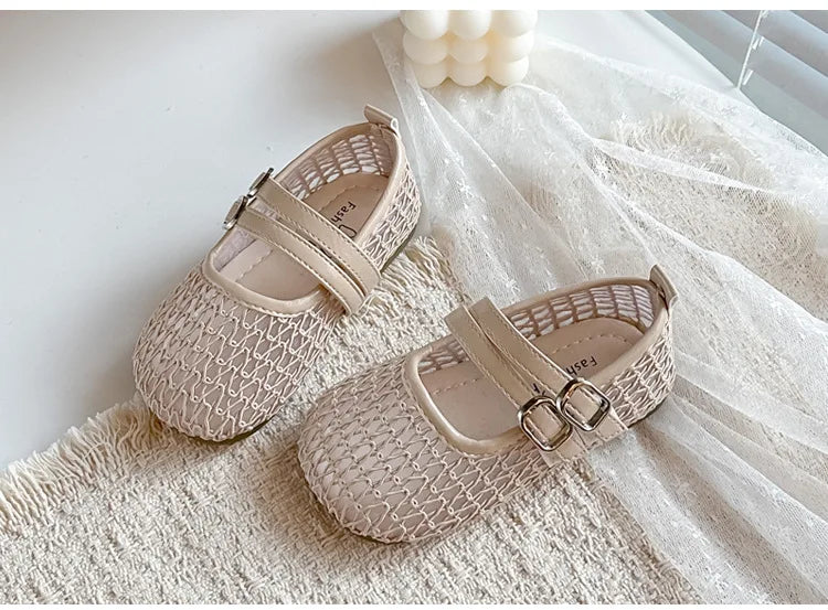 Girls Mesh Sandals Soild Color Versatile Kids Flat Shoes Double Hook&loop 2026 Summer New Children Princess Shoes Korean Style