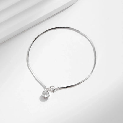 925 Sterling Silver Snake Chain Bracelet White Gold Sparkling Round CZ Charm Dainty Chain Bracelet for Women Jewelry