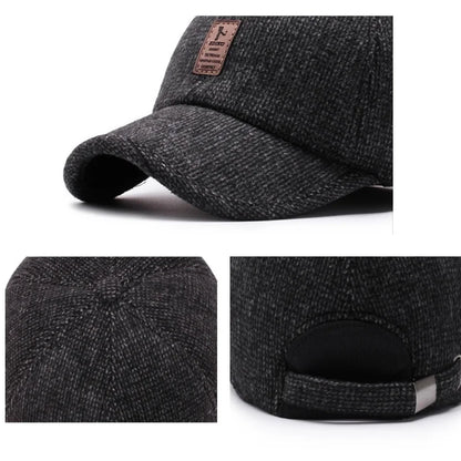 Autumn Winter Warm Men Woolen Baseball Cap Outdoor Ear Cover Earflaps Adjustable Hat Middle-aged Dad Hat With Earmuffs Design