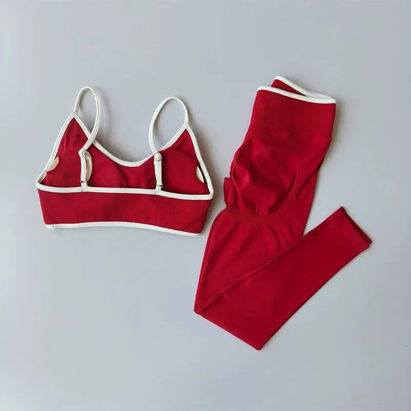 Seamless 2PCS Legging Sets Women's Strappy Sports Bras and Leggings High Waist Fitness Sculpt Leggings Running Pants Gym Suits
