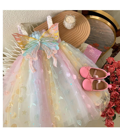 Korean Style New Summer Baby Girl Princess Dress Square Collar Mesh Sleeveless Dresses Children Clothing E23076