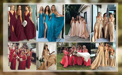Prom Dresses Split V Neck Bridesmaid Dress Elegant Women Wedding Party A Line Formal Dress Sleeveless Floor Length Birthday Gown