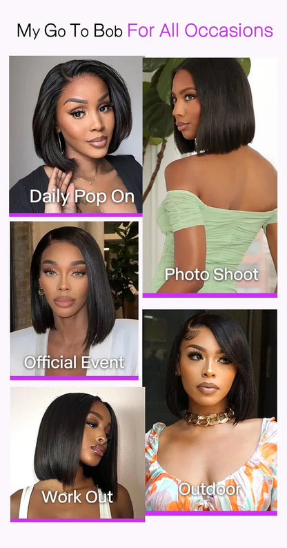 Bone Straight Short Bob Wigs Glueless Lace Front Human Hair Wigs 13x4 HD Transparent Lace Frontal Wig for Women Pre Plucked 250%
