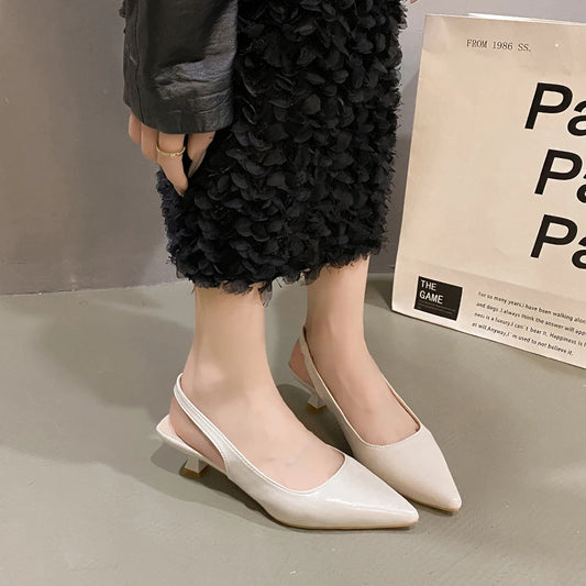 2025 Summer fashion pointed leather women's sandals large size low heel open toe design Elegant and casual women's formal shoes