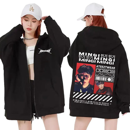 Ateez The World Ep. Fin Will Album Tour 2024 Zipper Hoodies Men Women Korean Fashion Zip Up Sweatshirt Casual Jacket Hoodie Tops