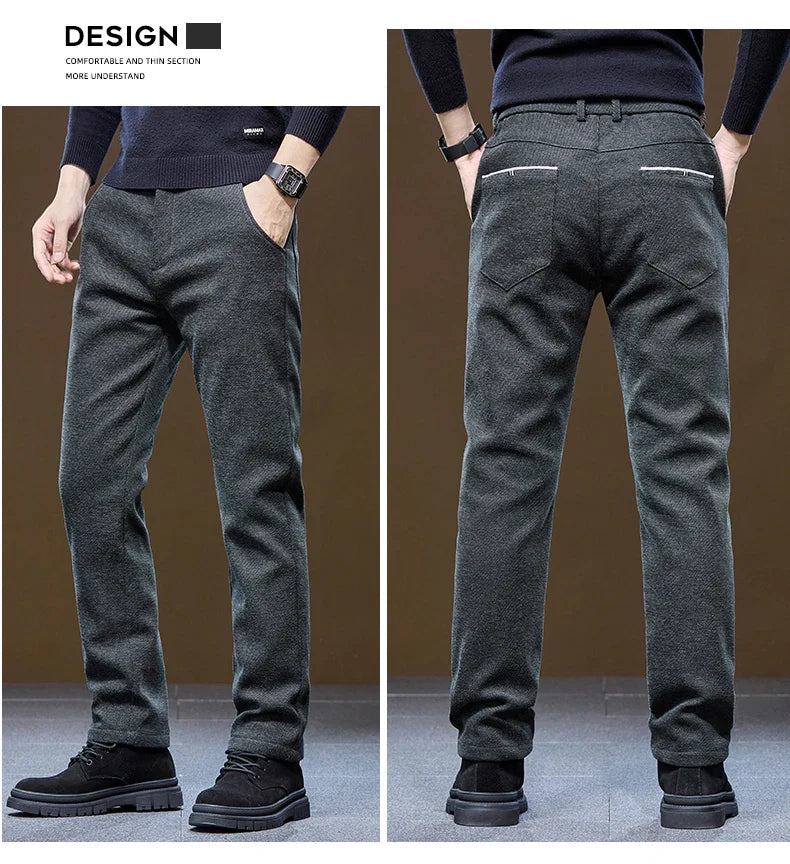 Men's Winter Velvet Casual Pants Thickened Warm Slim Fit Comfortable Solid Color Trousers Korean Fleece  Fashion Outdoor Jogging