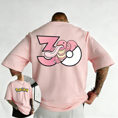 30th Anniversary Lickitung Printed T-shirt Summer Men's and Women's Trendy Large Loose Casual Y2K Short Sleeve Top