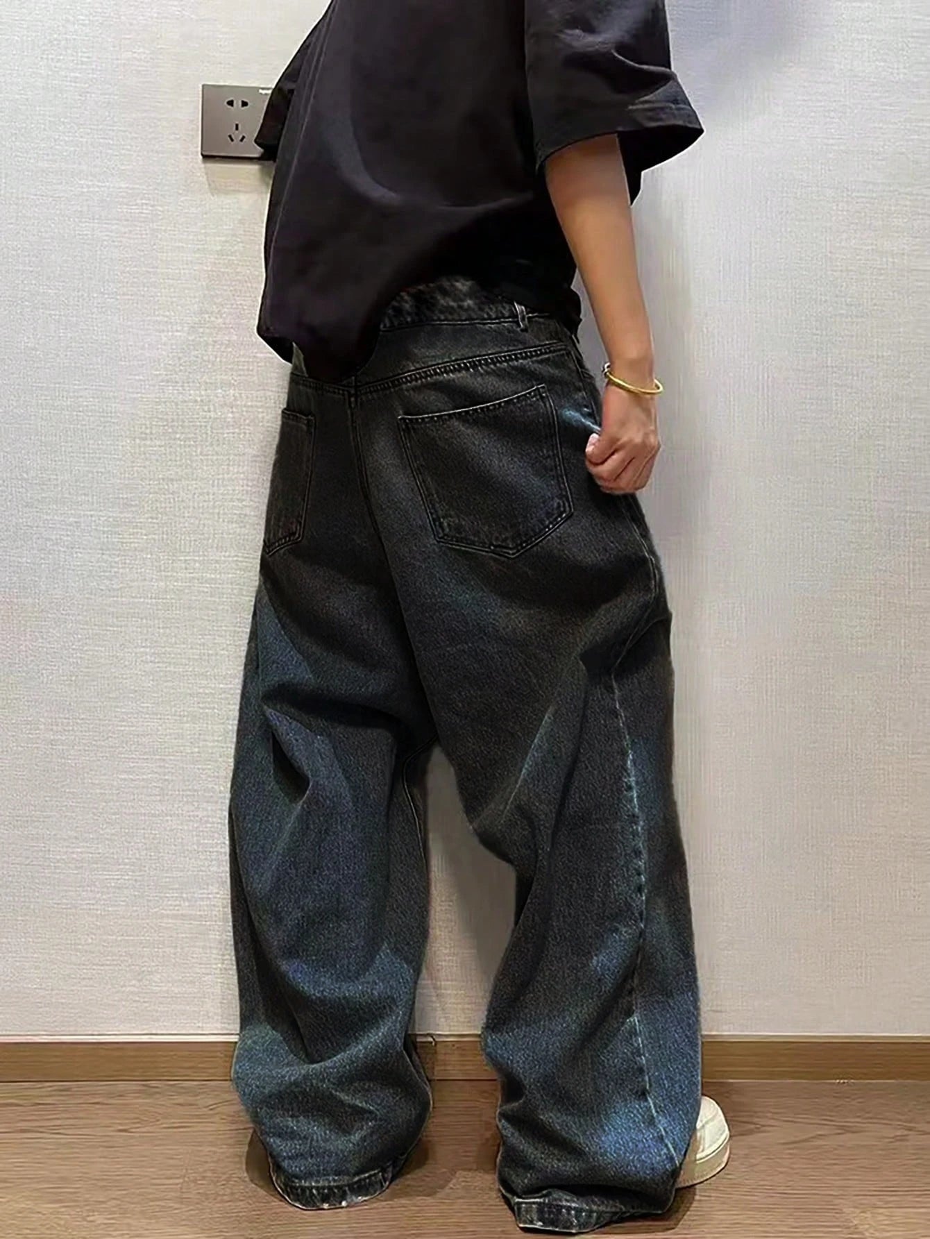 1 Calça Larga Masculina Jeans Escovado Jeans Largo Y2K Novo Rocks Jeans Buggy Preto Calça Hip-Hop