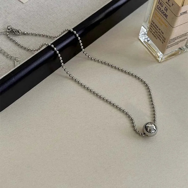 Stainless Steel Silver Color Beaded Necklaces for Women Fashion Metal Pull Long Snake Bone Chain Necklaces Jewelry Party Gifts
