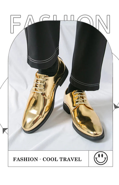 Luxury Silver Dress Shoes Man Patent Leather Shoes Large Size 50 Wedding Shoes Men Pointed toe Party Shoes Designer Formal Shoes