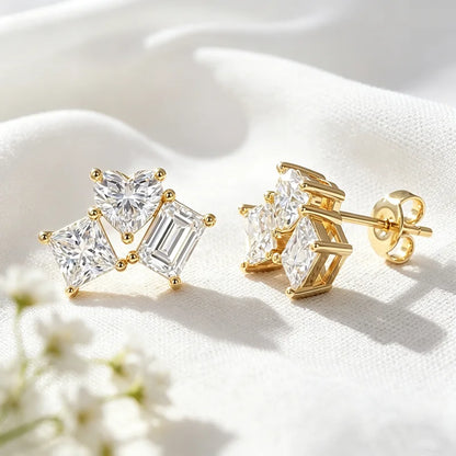 Princess/Emerald/Heart Cut Moissanite Stud Earrings for Women Bridal Jewelry Lab Diamond Earring S925 Sterling Silver