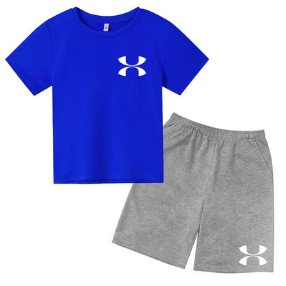Fashion Two-Piece Casual t-shirt Set Kids  Summer Sports Short-Sleeved Boy Girl 3-13Yrs  T-shirt +Shorts
