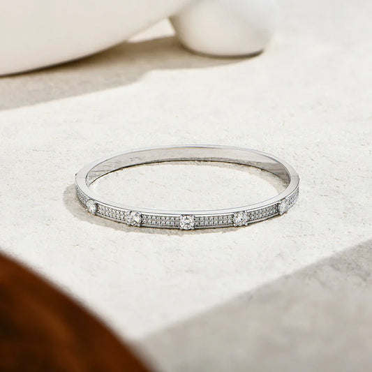 Full Diamond Narrow Bangle Luxury Moissanite Bracelet for Women Men Classic 925 Silver Engagement Wedding Daily Jewelry